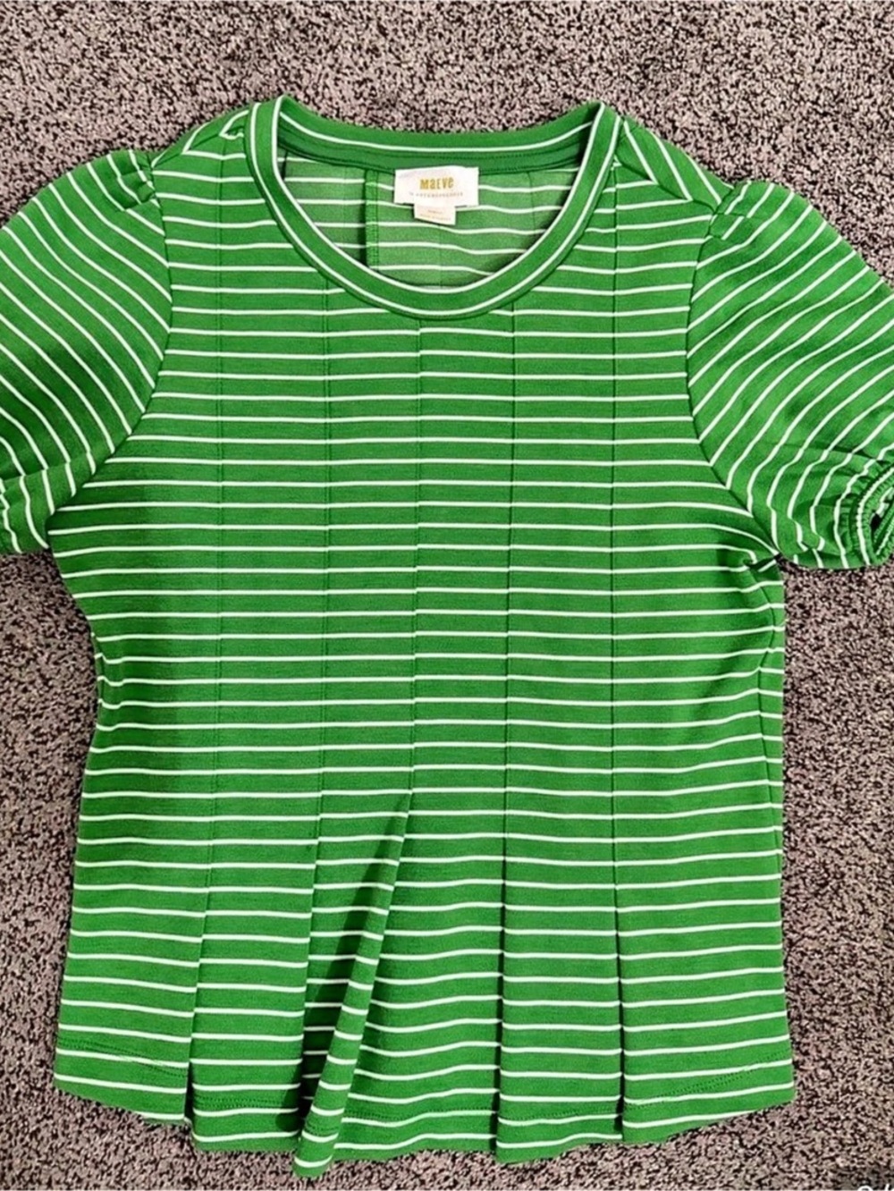 Anthropologie Striped Short Sleeve Top in Green Size Small Like New